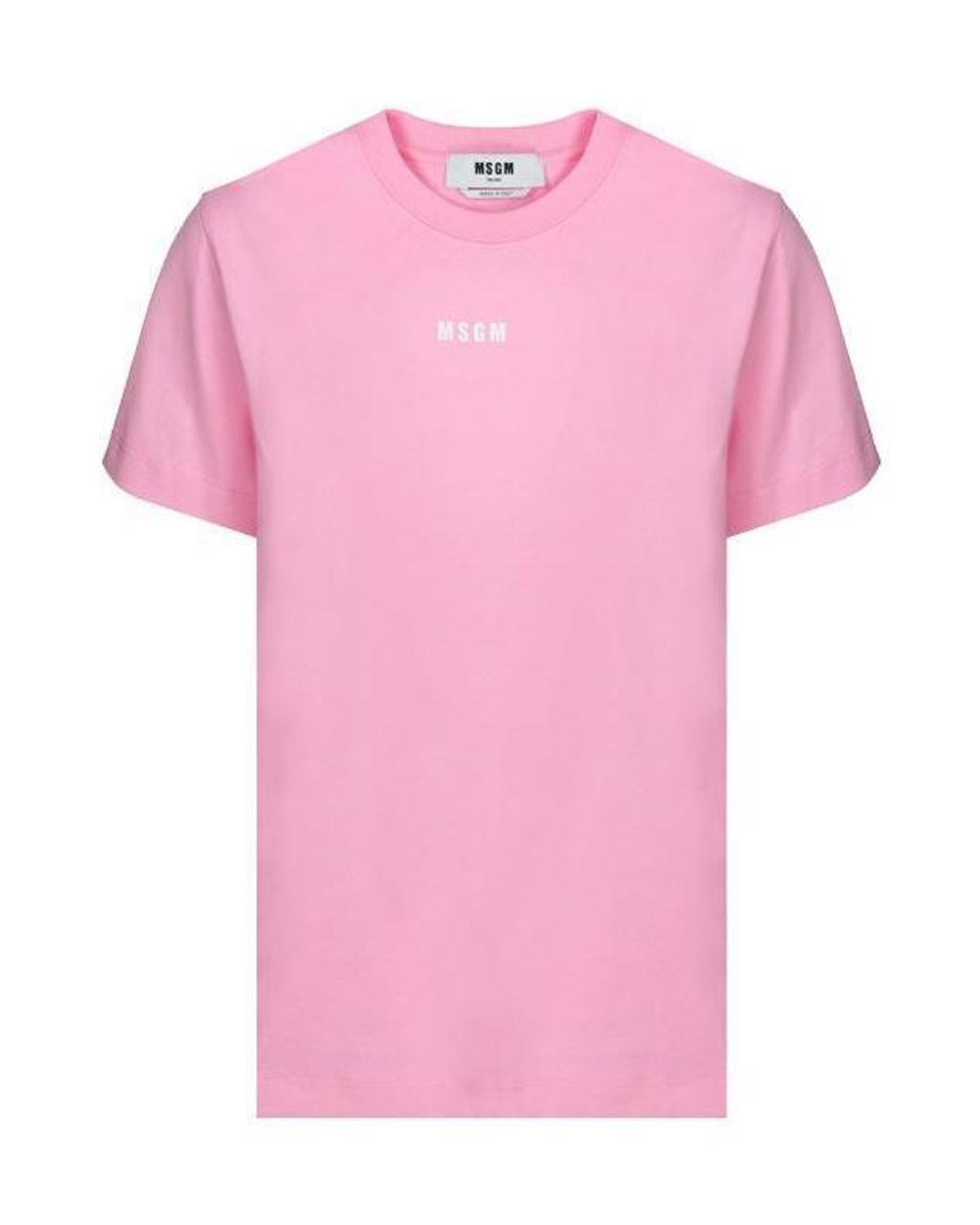 MSGM Pink Logo Printed Crewneck T-Shirt