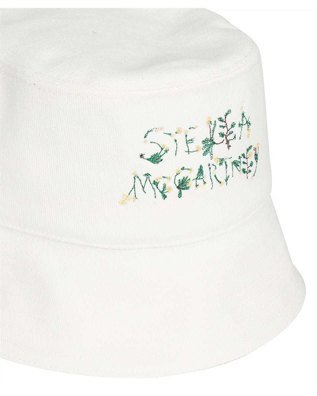 Stella McCartney White Logo Embroidered Bucket Hat