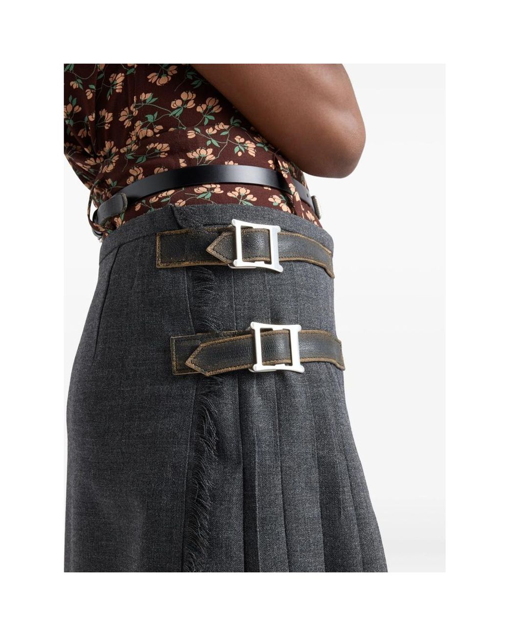 Prada Gray Pleated Midi Skirt