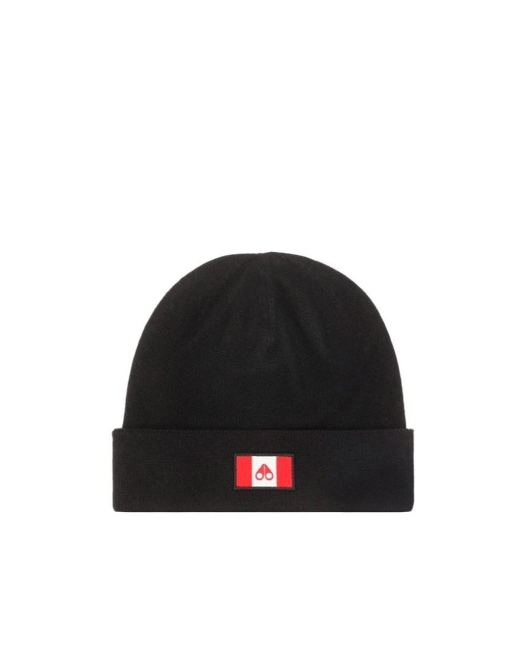 Moose Knuckles Black Logo Patch Woolen Cap for men