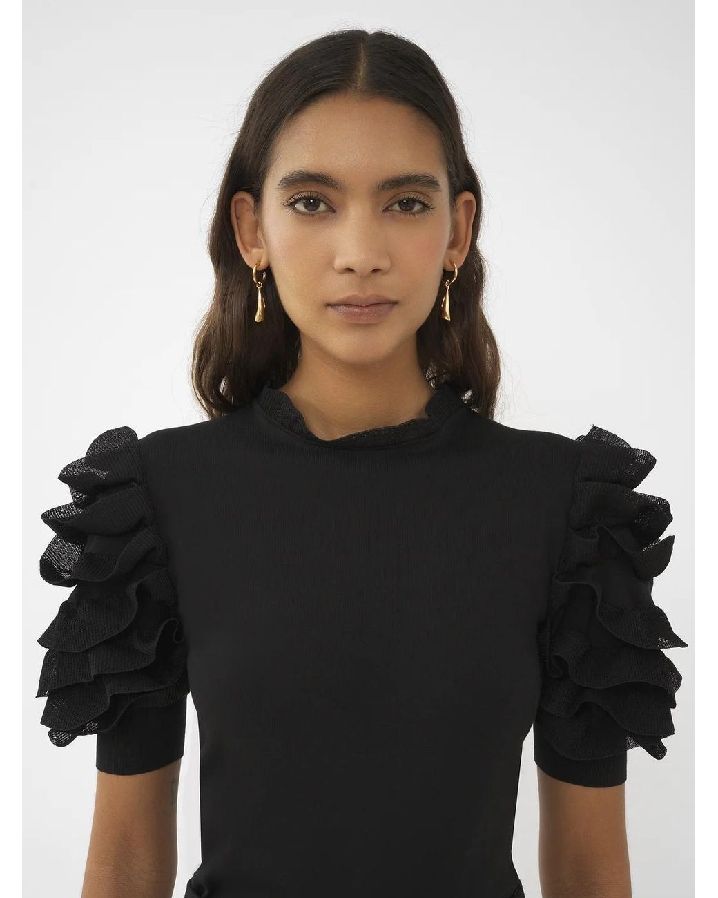 Chloé Black Ruffled-Sleeve Blouse