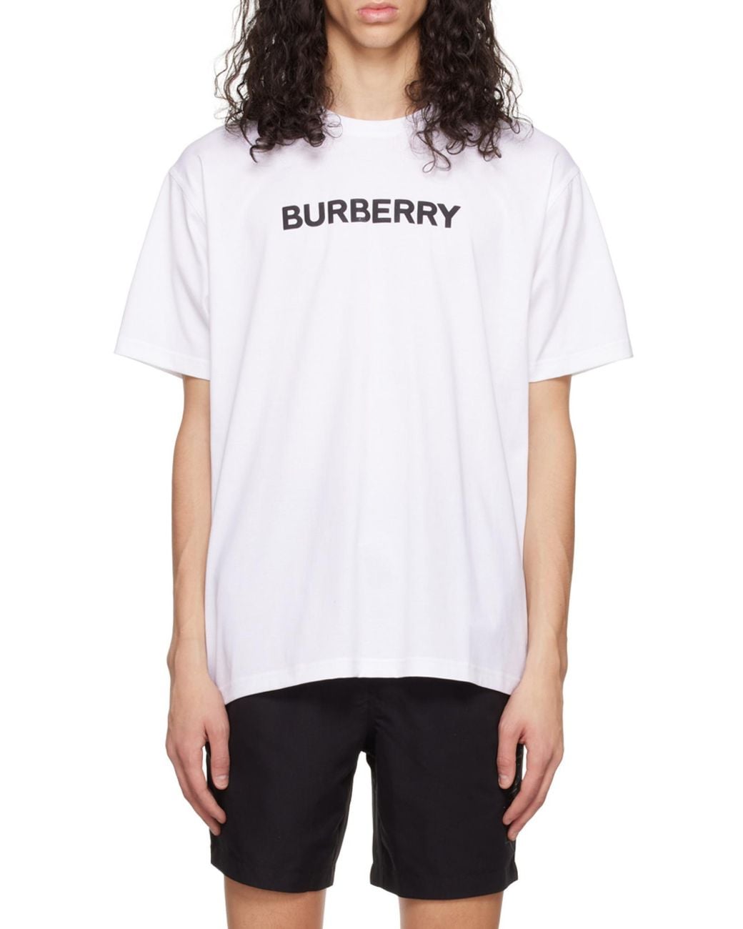 Burberry White Logo Printed Crewneck T-Shirt for men