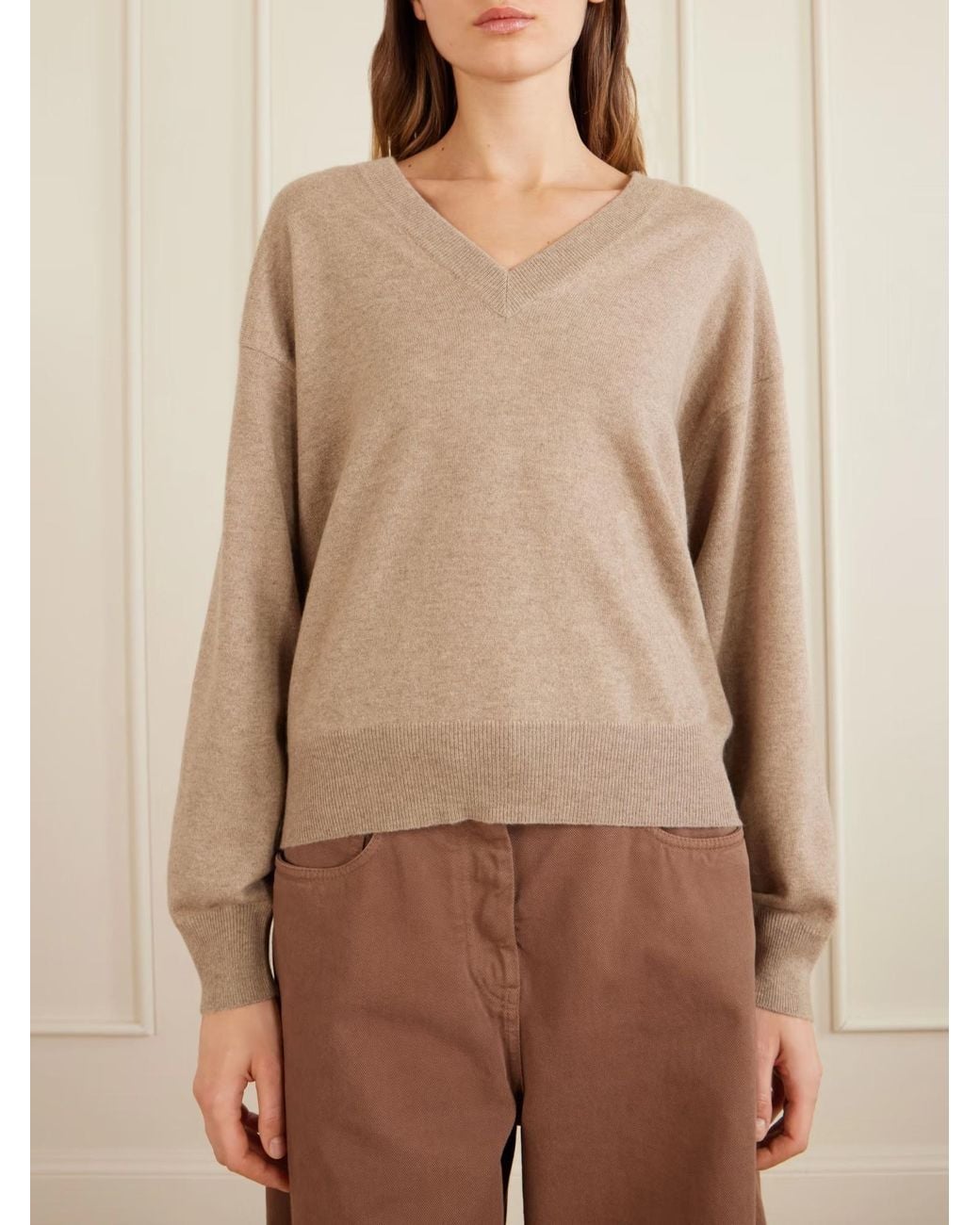 Brunello Cucinelli Natural V-Neck Sweater