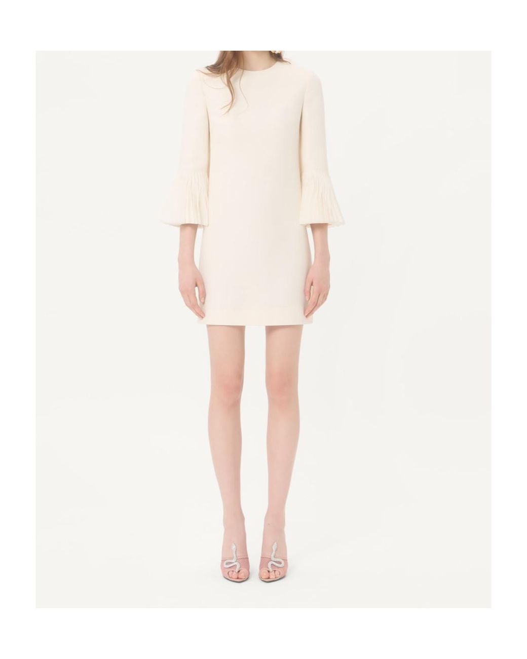 Valentino Natural Embroidered Crepe Couture Short Dress