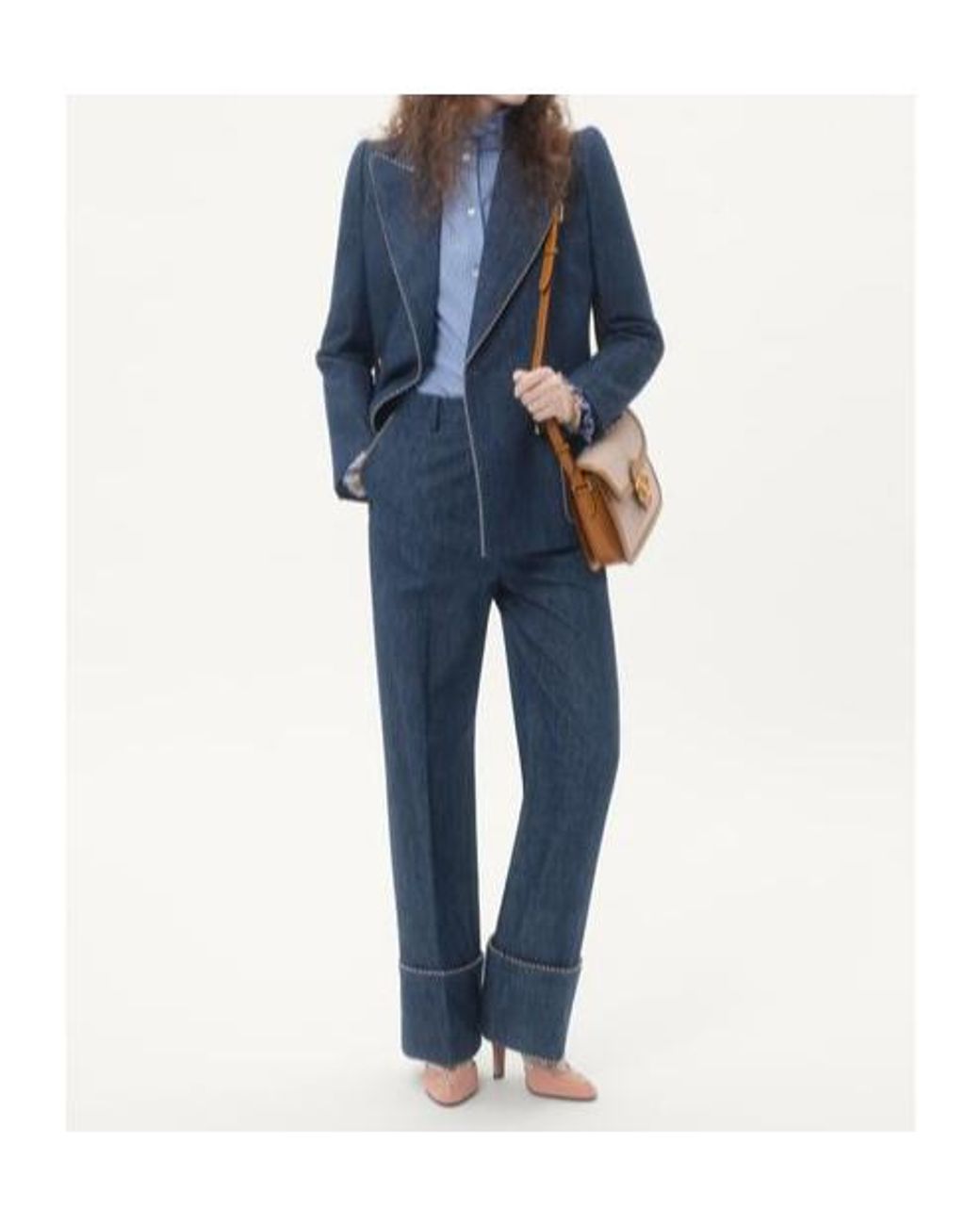 Valentino Blue Turn-Up Hem Wide Leg Jeans