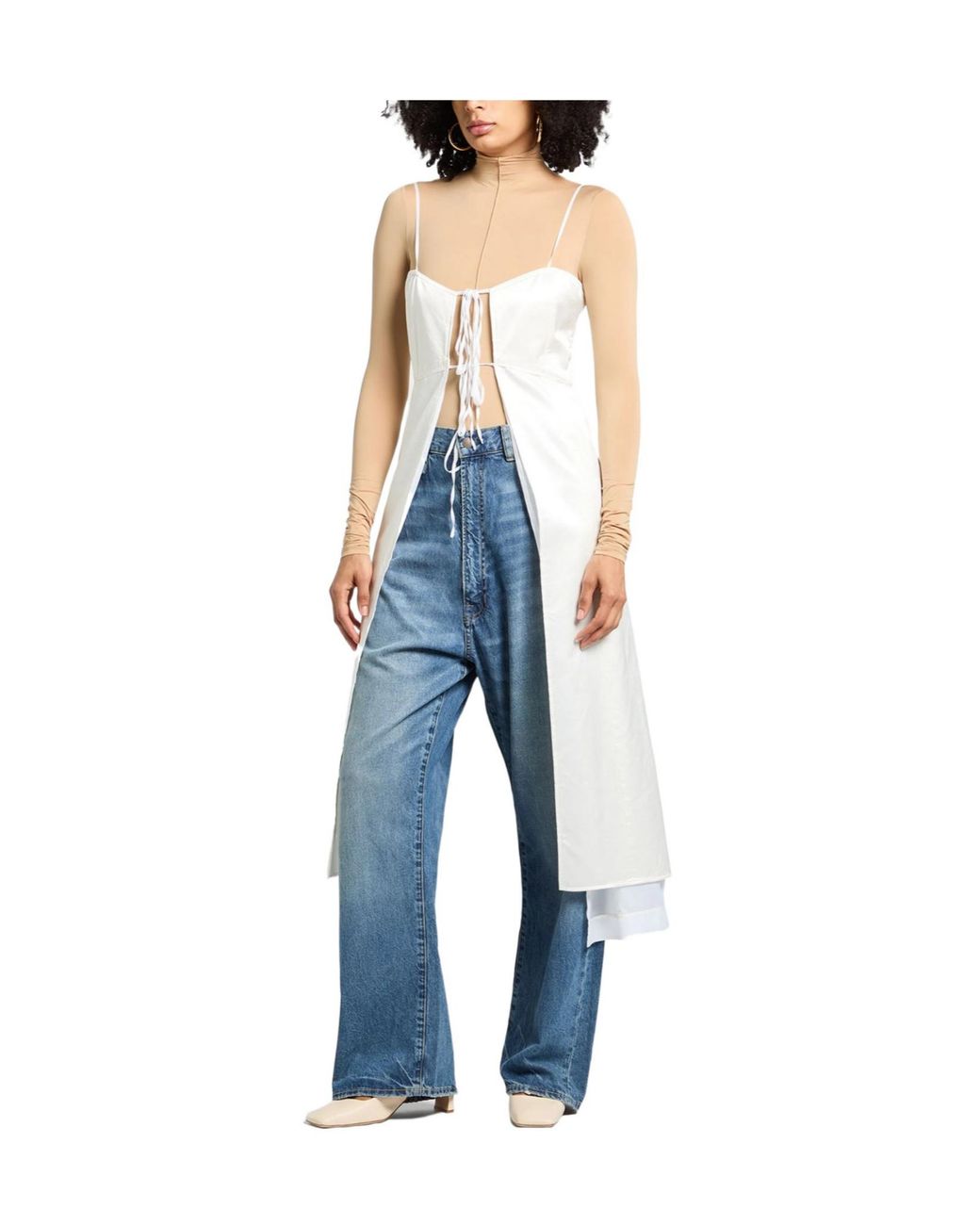 MM6 by Maison Margiela White Sleeveless Solid Satin Dress