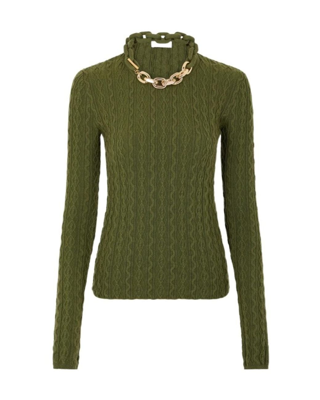 Rabanne Green Rabanne Chain-Detail High Neck Jumper