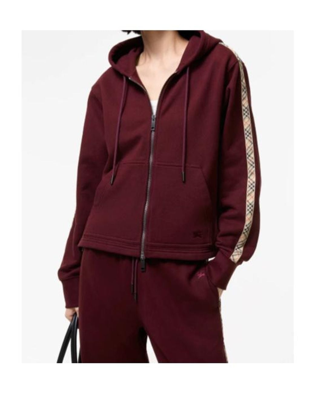 Burberry Purple Checked-Band Zip-Up Hoodie