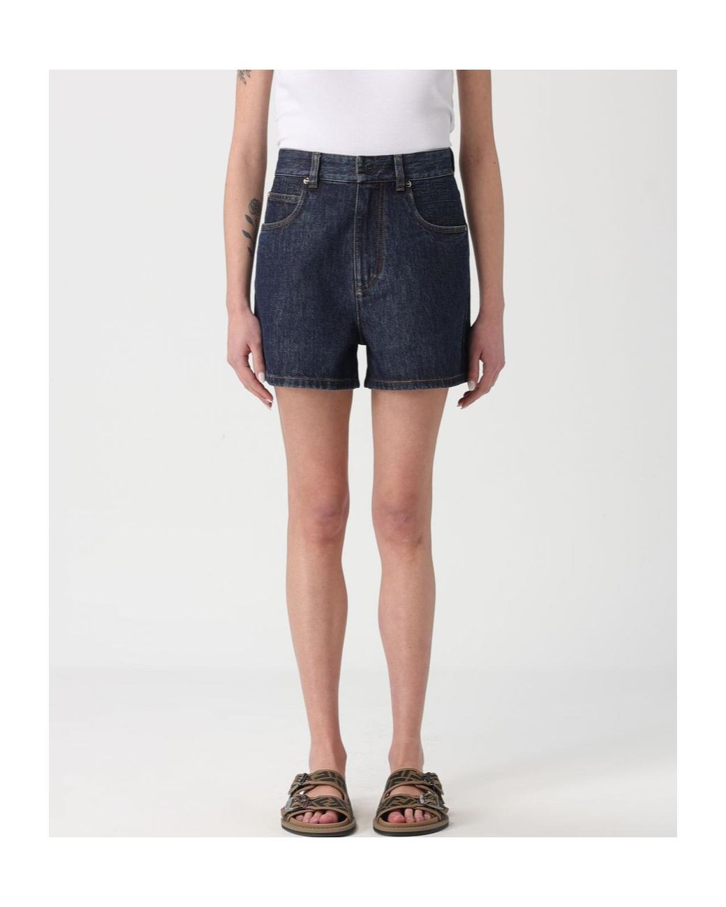 Fendi Blue Logo Patch Denim Shorts