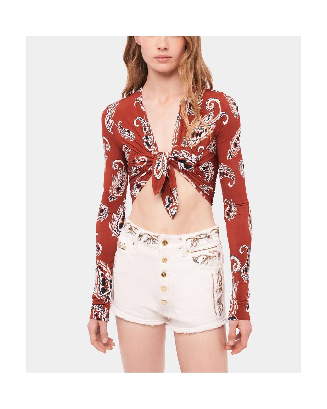 Rabanne Red Paisley-Print Cropped Top