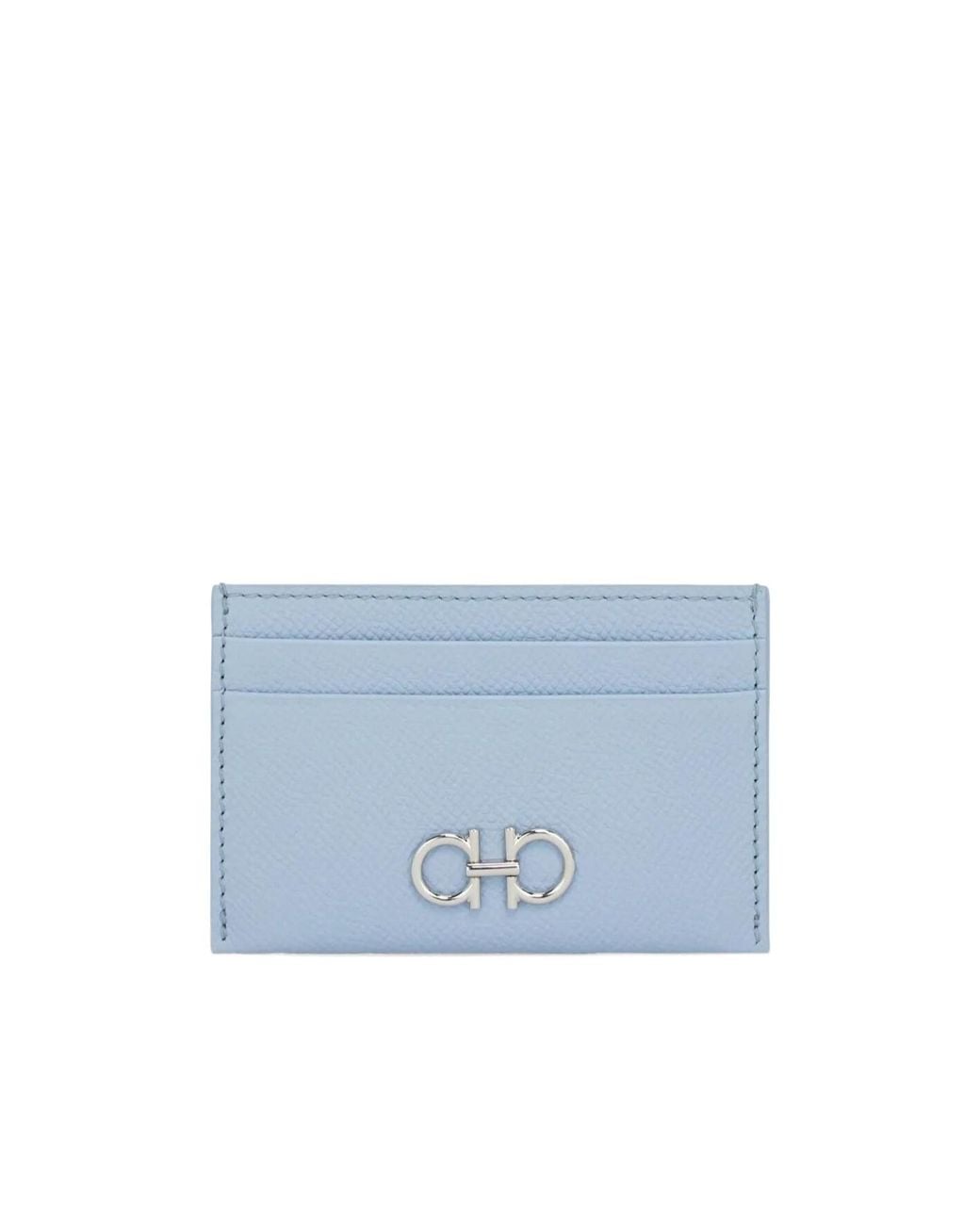 Ferragamo Blue Gancini Leather Card Holder