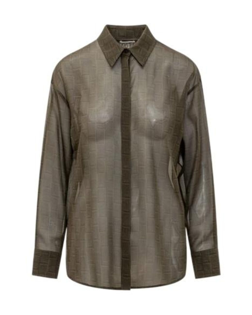 Ferragamo Green Ferragamo Monogrammed Semi-Sheer Shirt