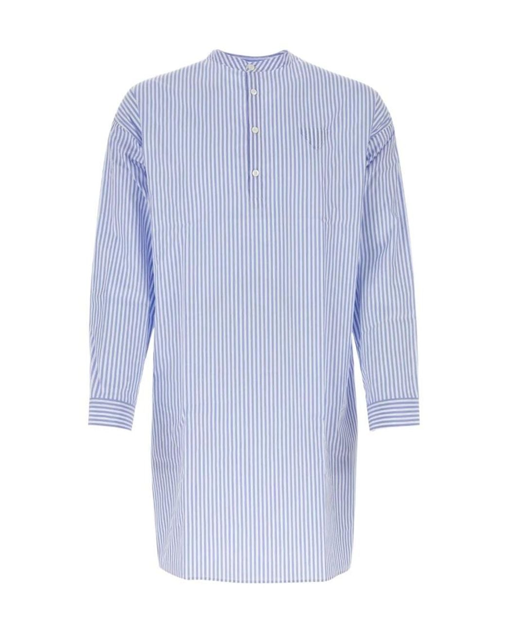 Prada Blue Striped Poplin Shirt for men