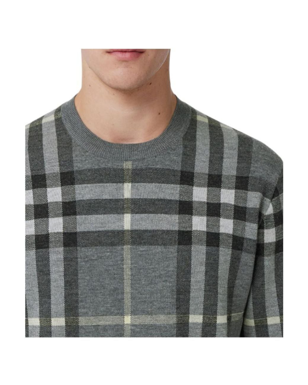 Burberry Gray Check-Pattern Wool-Silk Jumper for men