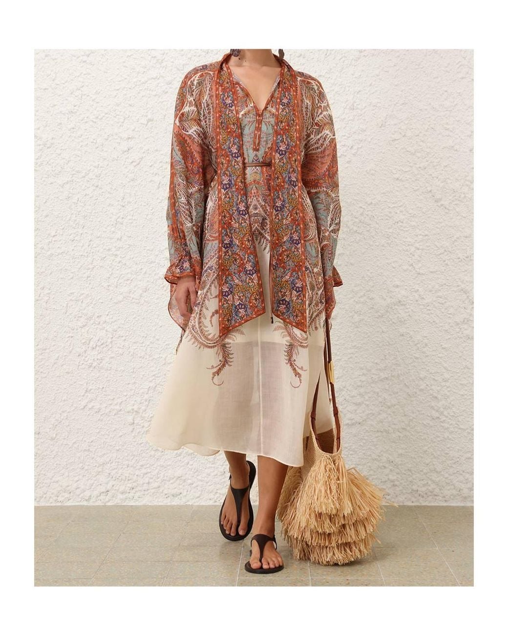 Zimmermann Multicolor Rhiannon Belted Midi Dress