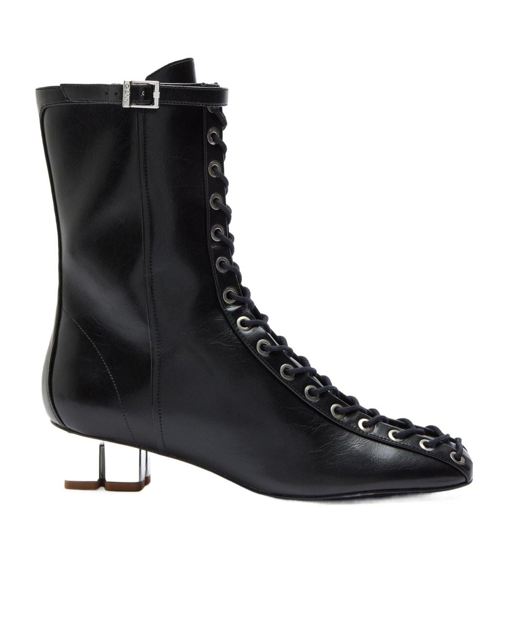 Ganni Black Lace Up Ankle Boot