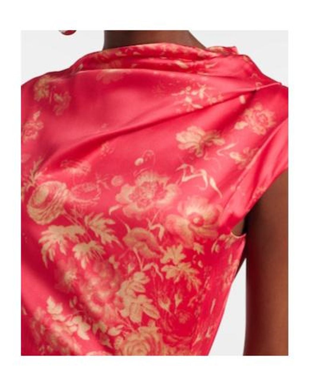 Erdem Red Draped Floral Duchess Satin Gown