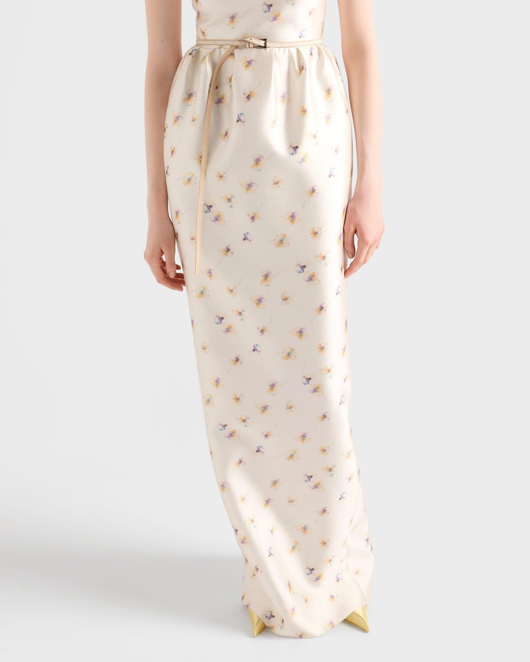 Prada White Long Floral Print Silk And Wool Dress