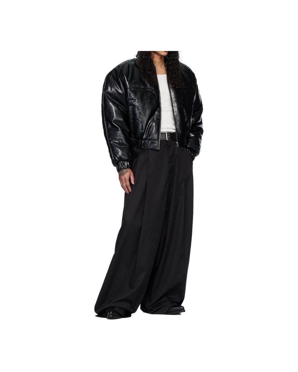 Lu'u Dan Black Long-Sleeved Faux Leather Bomber Jacket for men