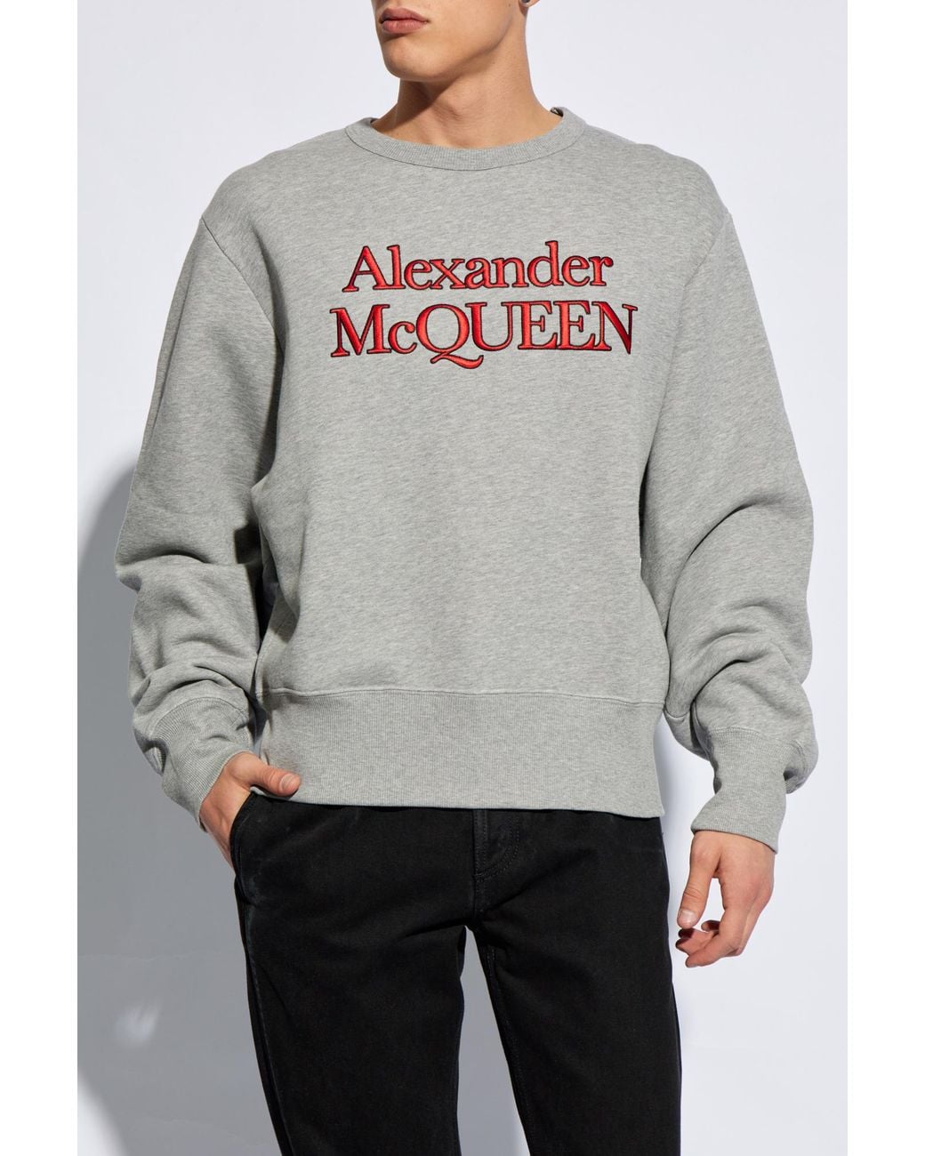 McQueen Gray Logo Embroidered Crewneck Sweatshirt for men