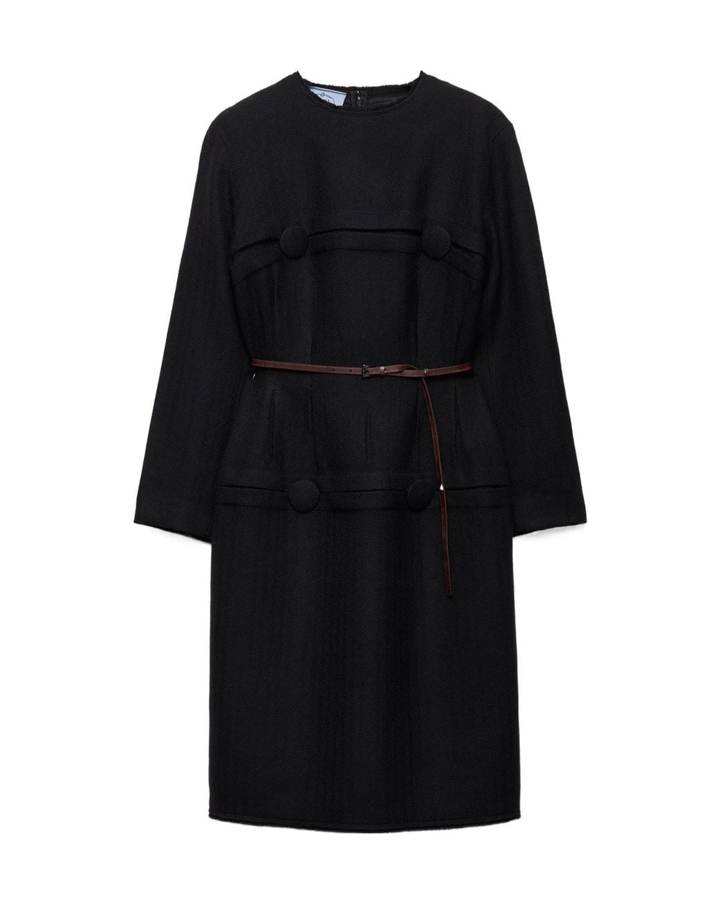 Prada Black Chevron Wool Dress With Belt