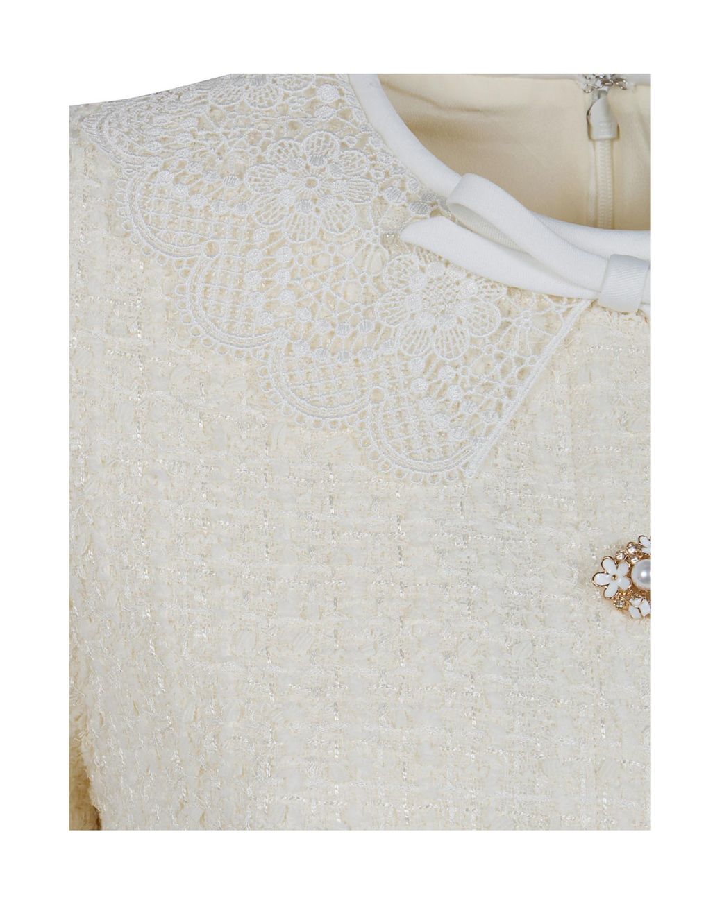 Self-Portrait Gray Lace-Trimmed Bouclé Dress