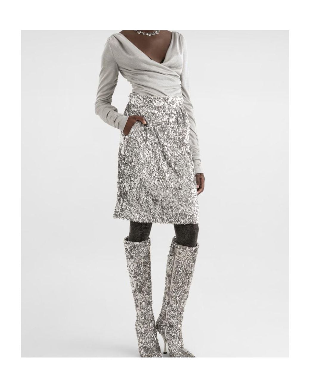 Dolce & Gabbana Gray Sequined Midi Skirt