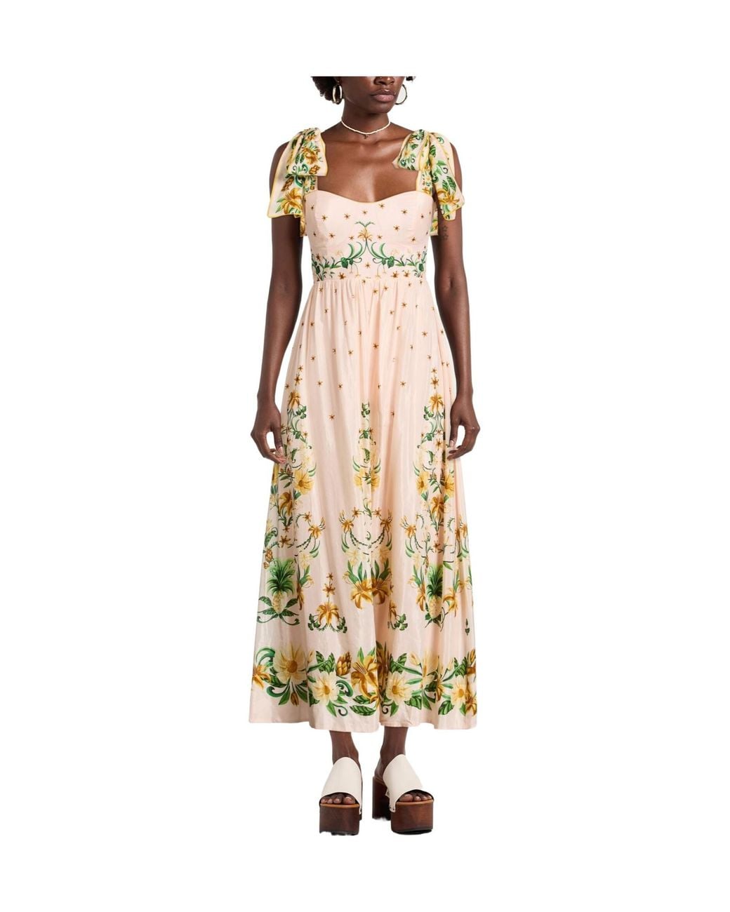 Farm Rio Metallic Floral Print Slip Dress