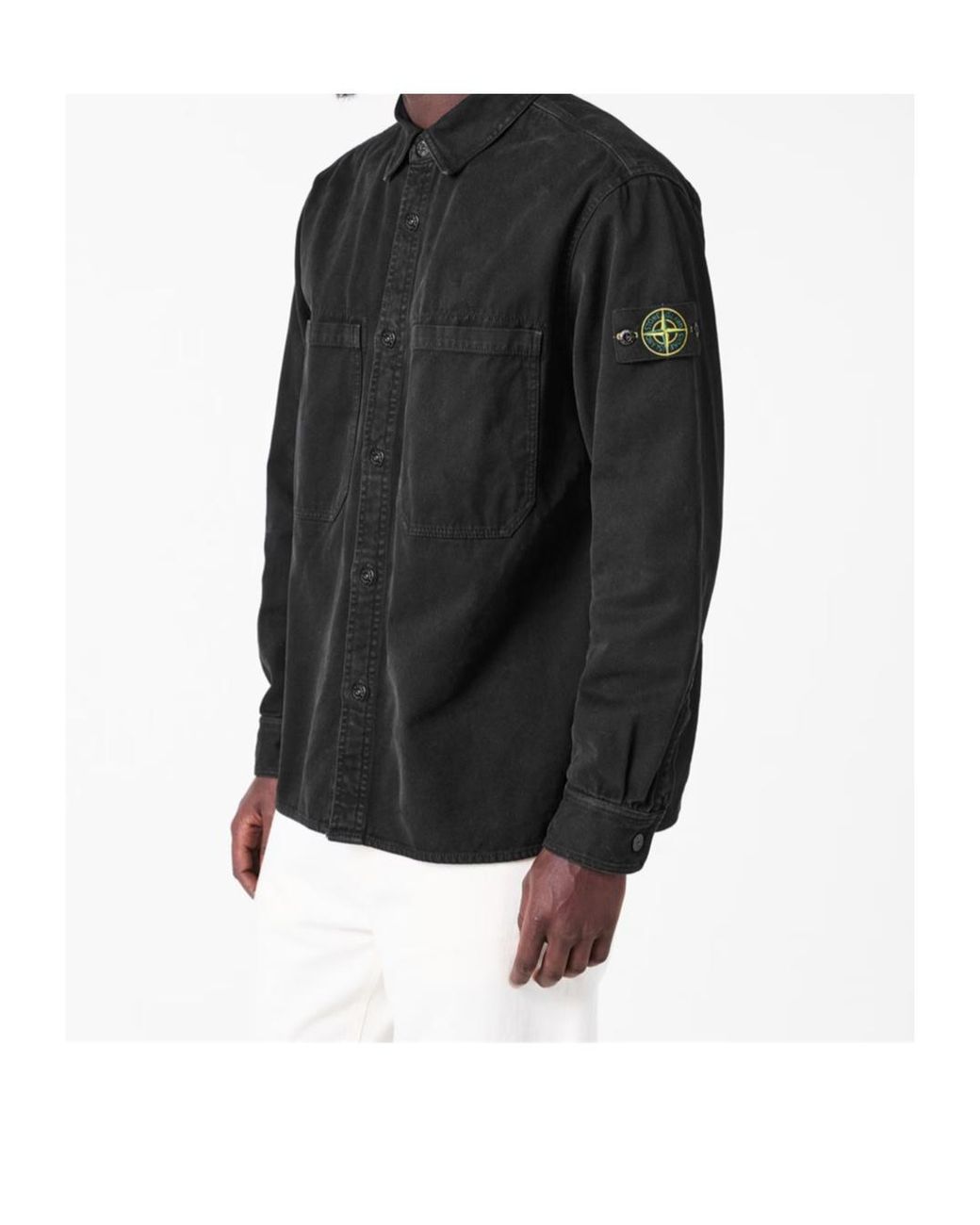 Stone Island Black Button Overshirt for men