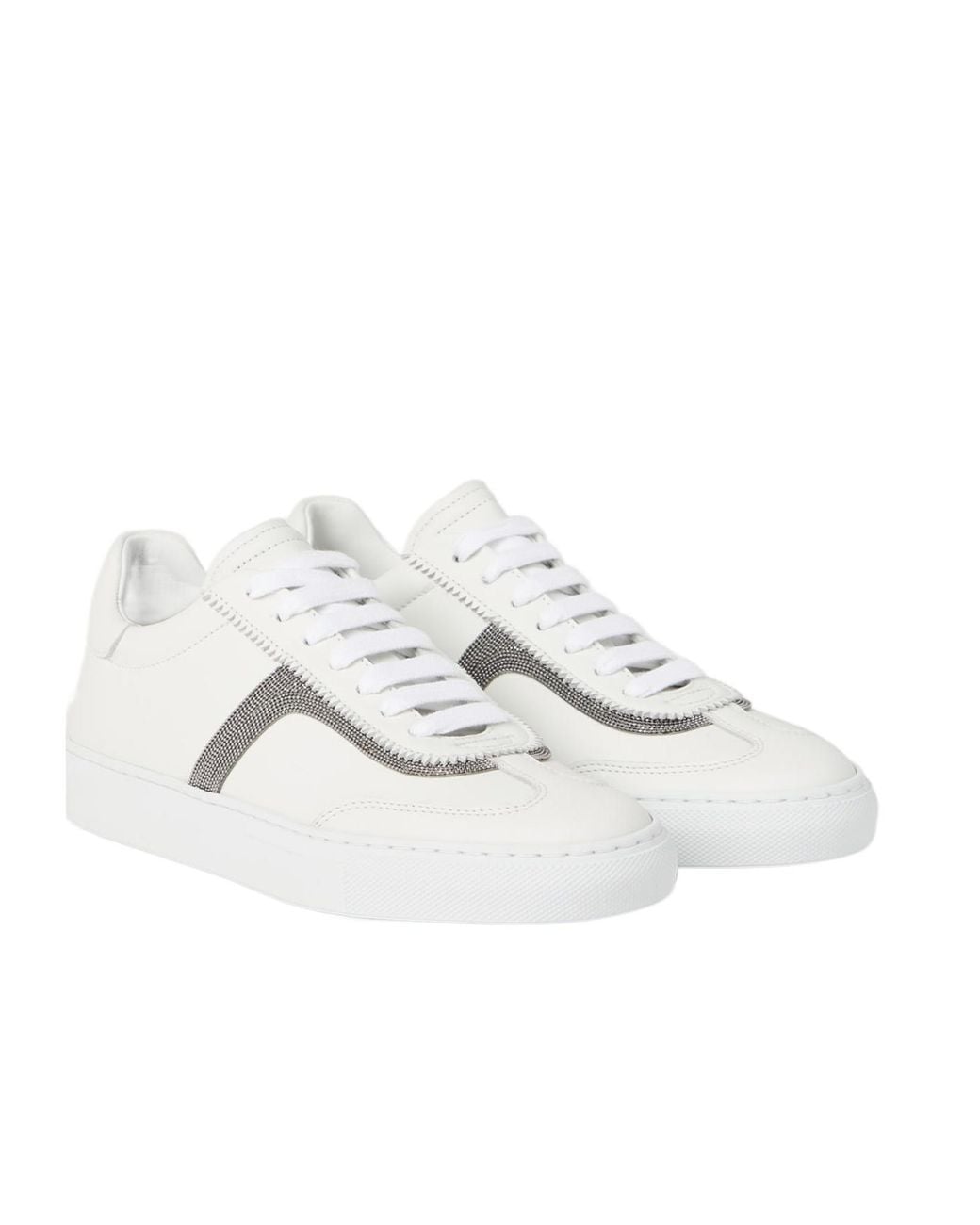 Brunello Cucinelli White Precious Detailed Lace-Up Sneakers