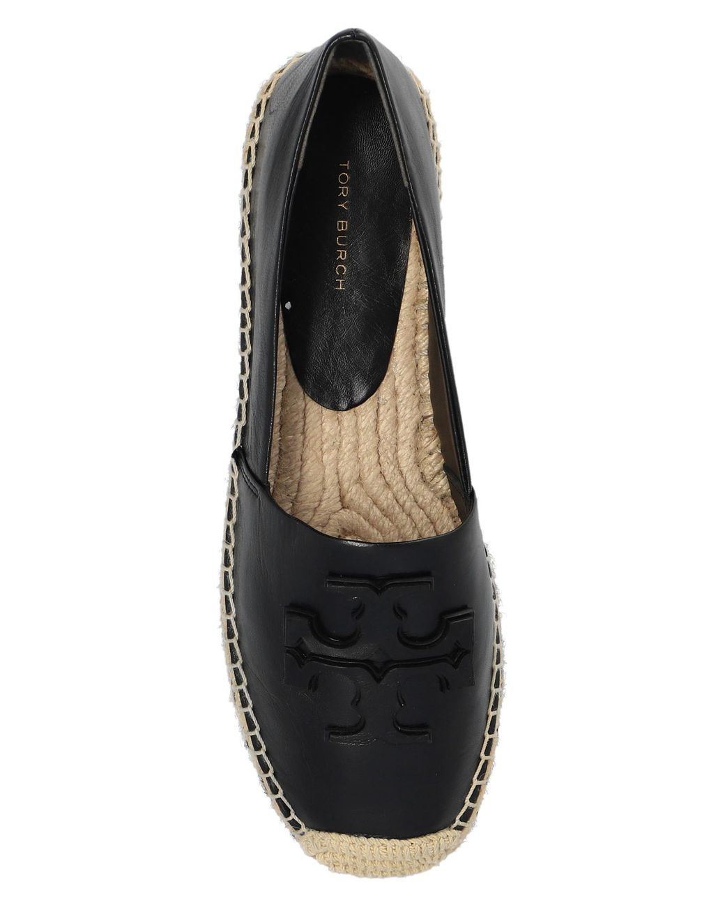 Tory Burch Black Ines Logo Patch Platform Espadrilles