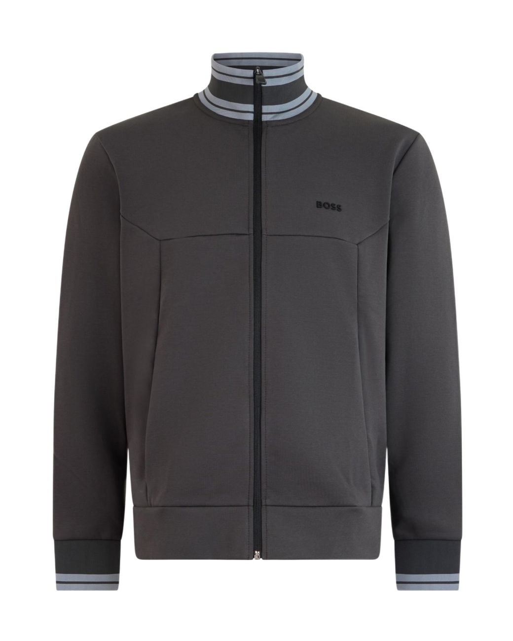Boss Gray Boss Striped Trim Zip-Up Sweatshirt for men