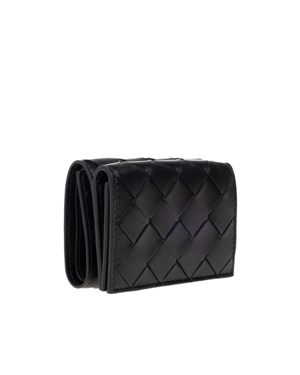 Bottega Veneta Black Intrecciato Tiny Tri-Fold Wallet