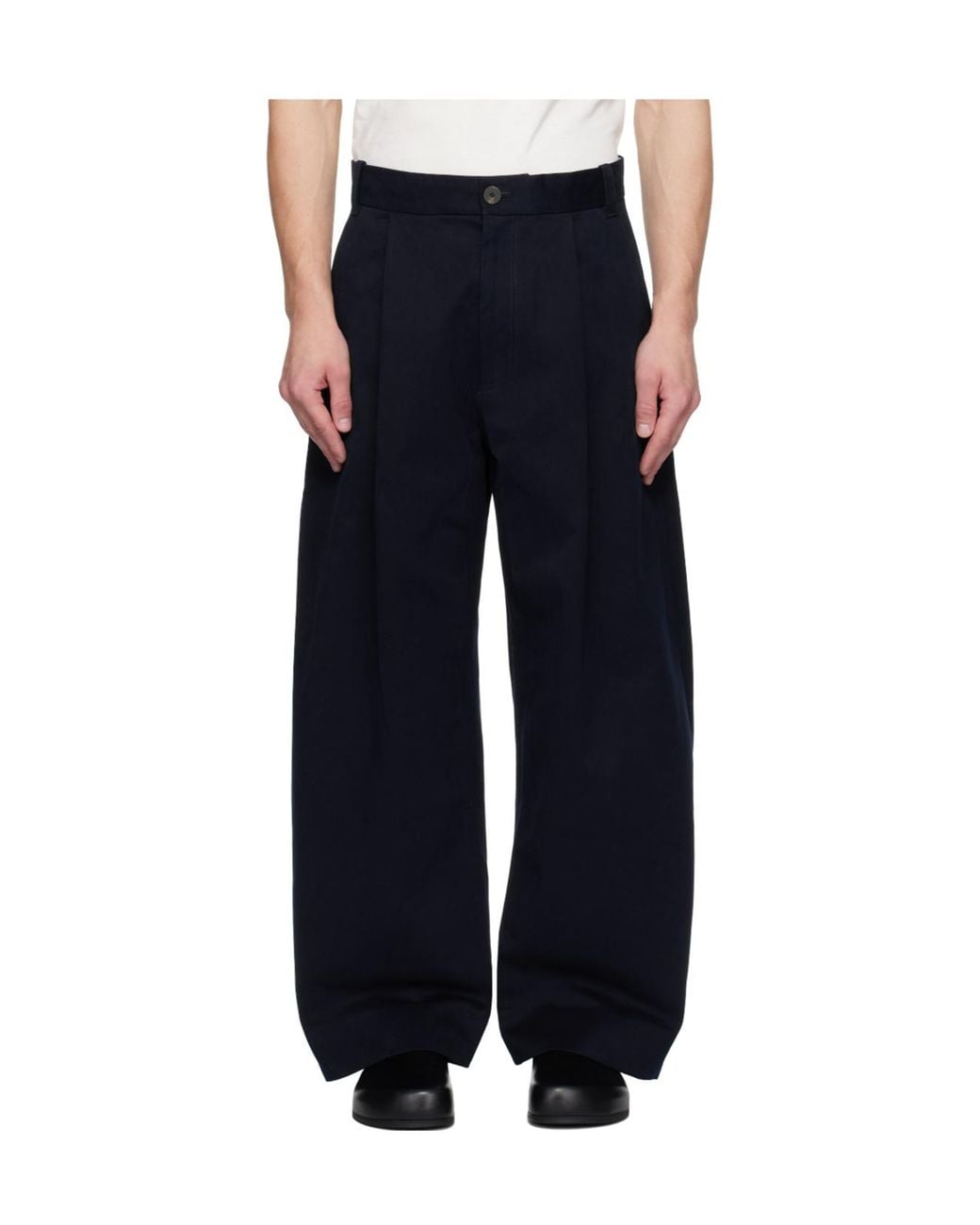 Studio Nicholson Blue Sorte High-Waisted Wide Leg Trousers for men