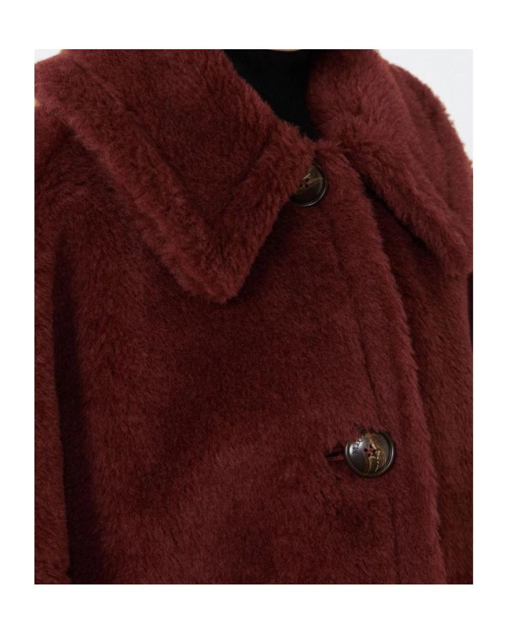 Max Mara Red Teddy Button-Up Short-Sleeved Cape