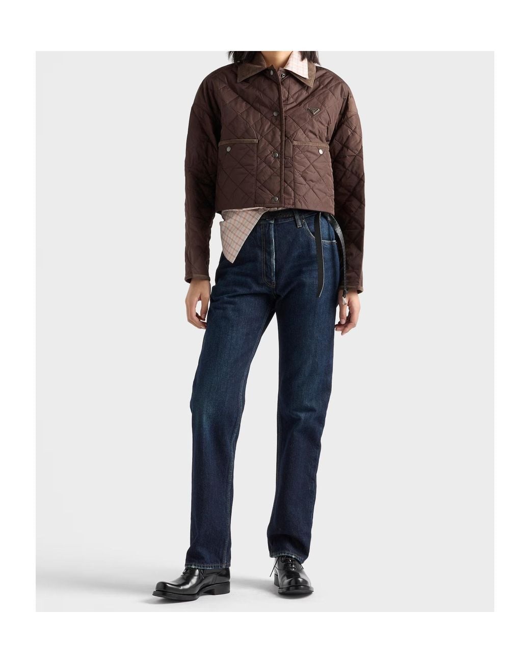 Prada Brown Lightweight Re-Nylon Cropped Blouson Jacket