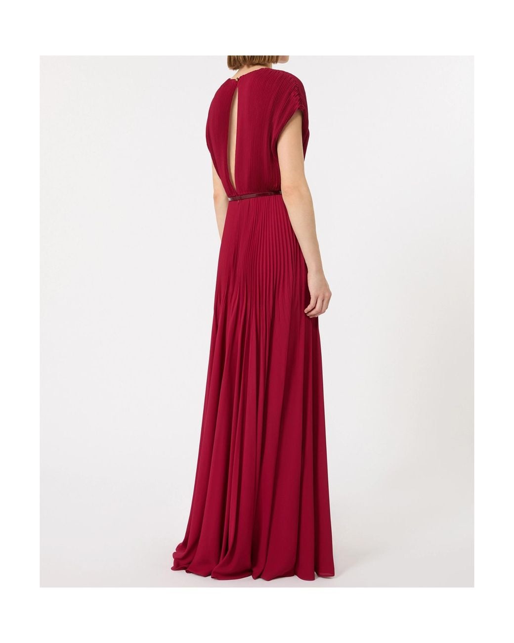 Max Mara Red Belted-Waist Pleated Maxi Dress