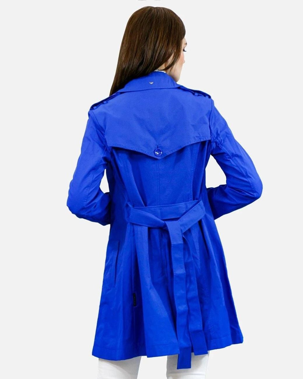 Armani Jeans Blue Double-Breasted Medium-Length Trench Coat