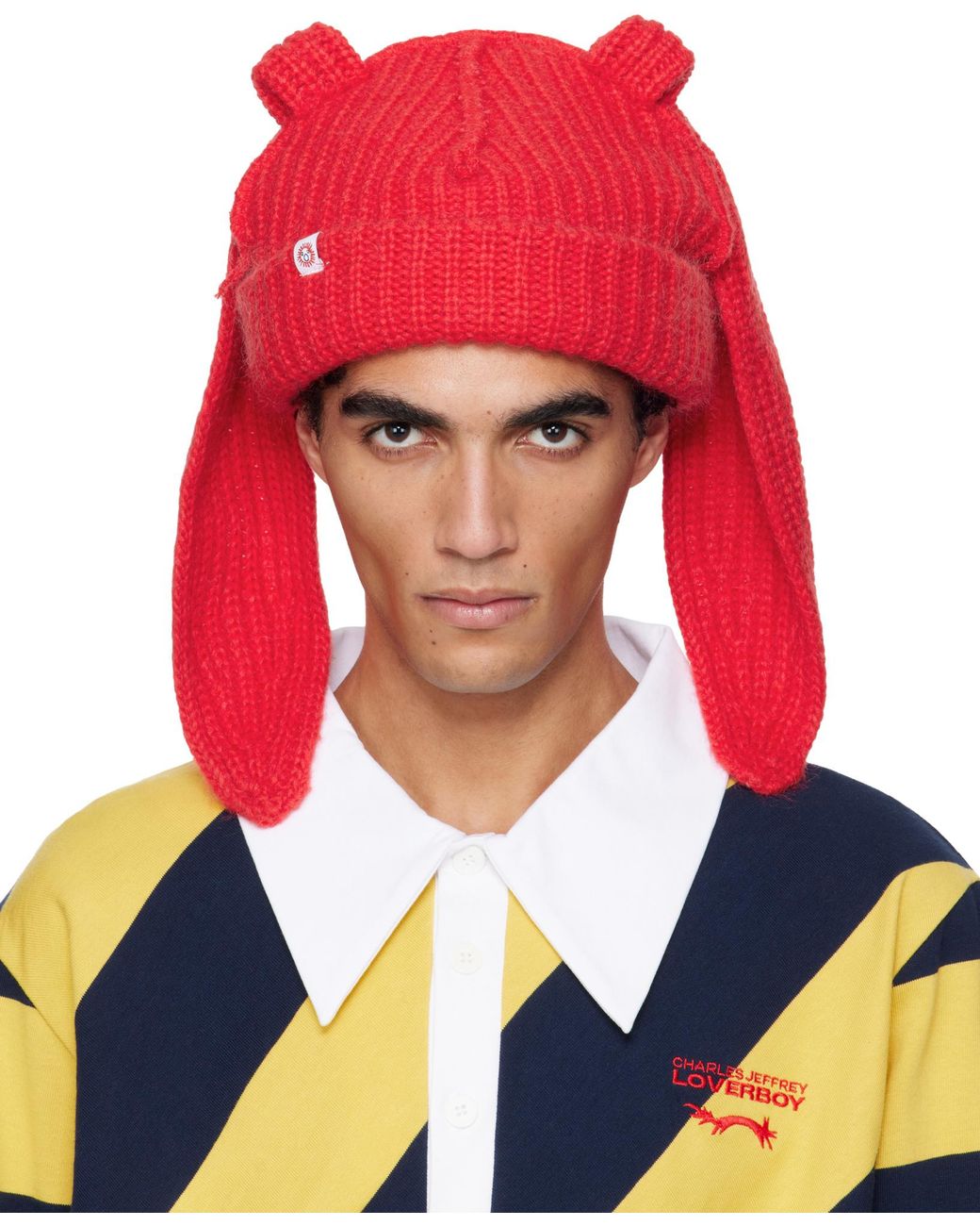 charlesjeffreyloverboy Red Ribbed Knitted Beanie for men