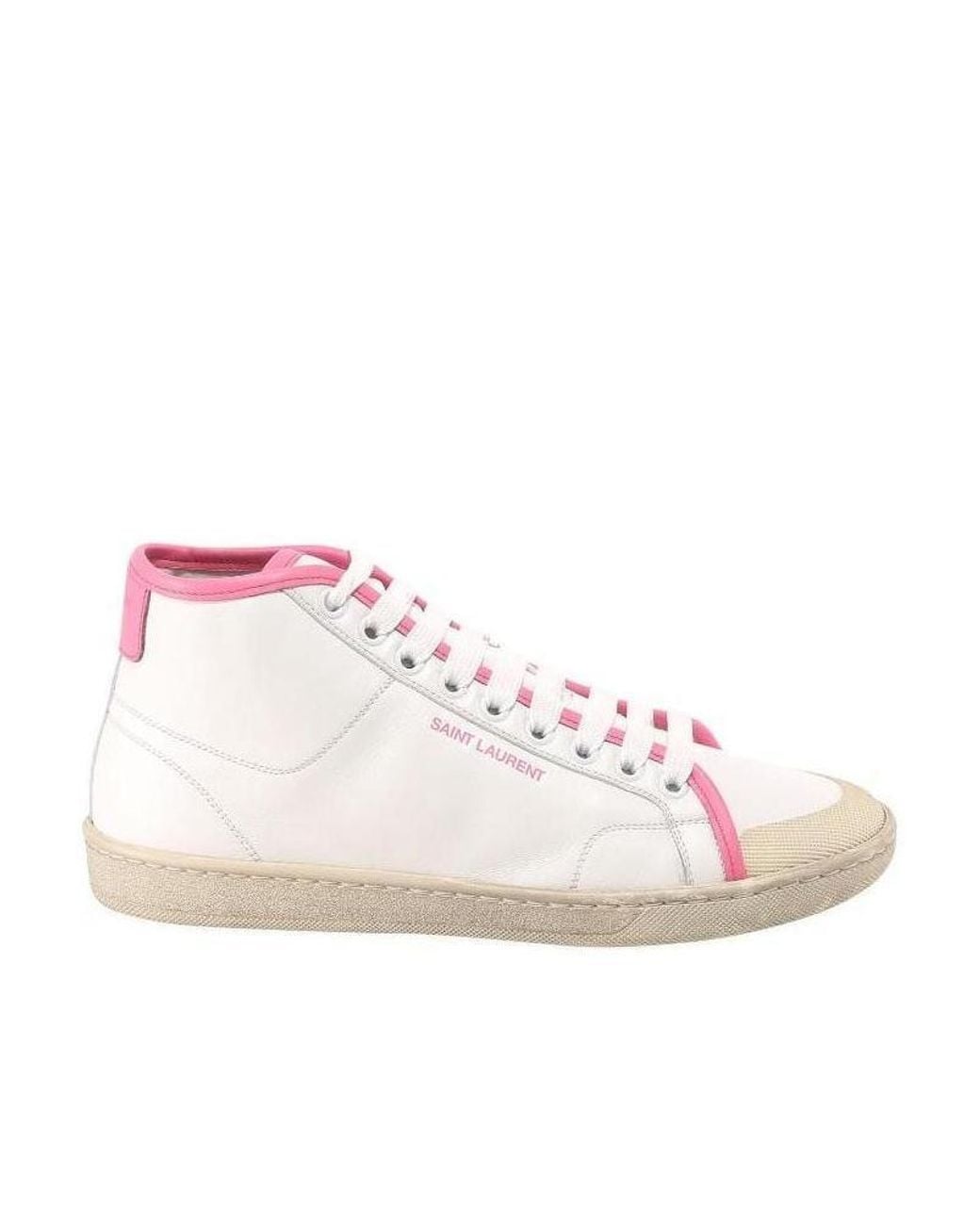 Saint Laurent Pink Logo Mid-Top Sneakers