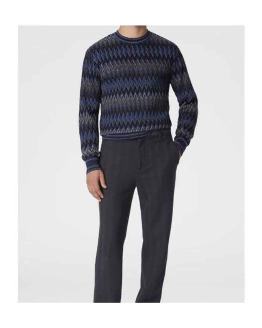 Missoni Blue Zigzag Knitted Jumper for men