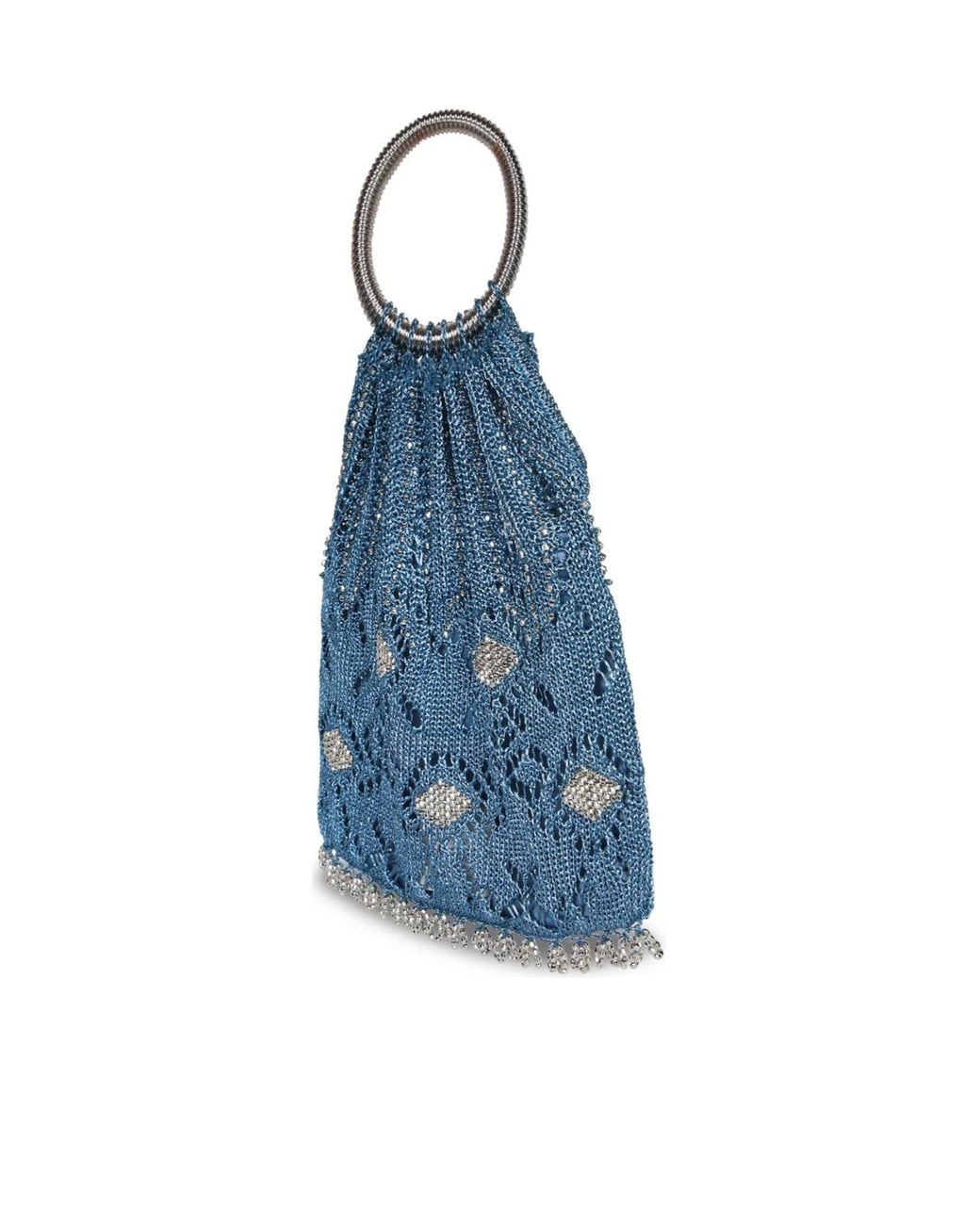Rabanne Blue Top Handle Beaded Crochet Tote Bag