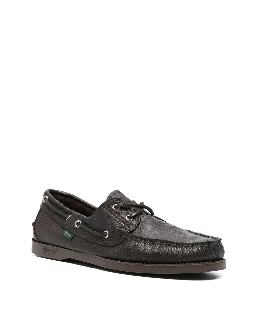 Paraboot Black Pebbled Leather Boat Shoes for men
