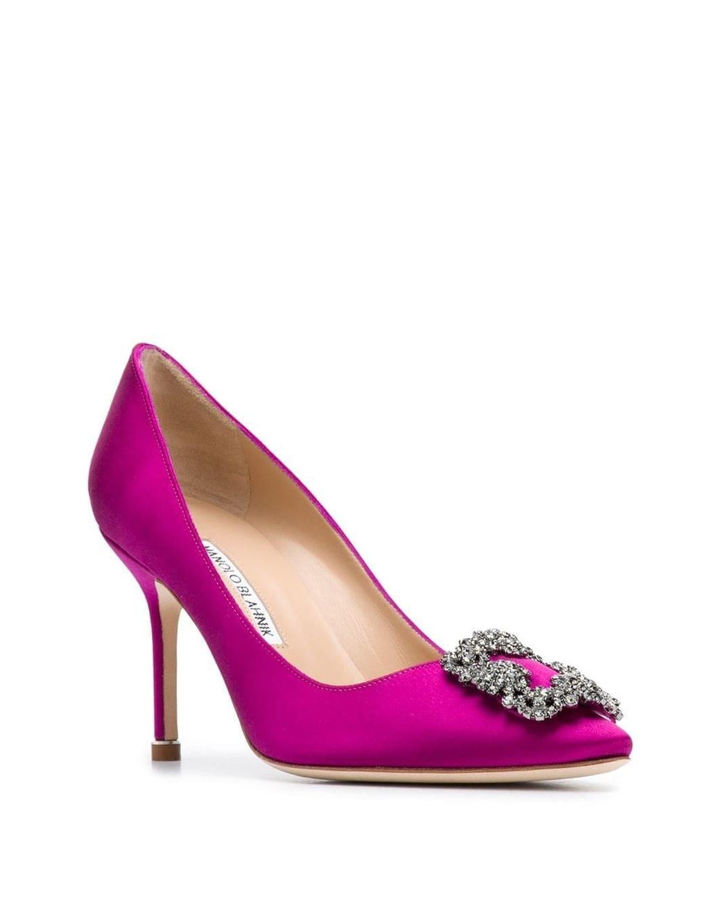 Manolo Blahnik Pink Hangisi Embellished Satin Pumps