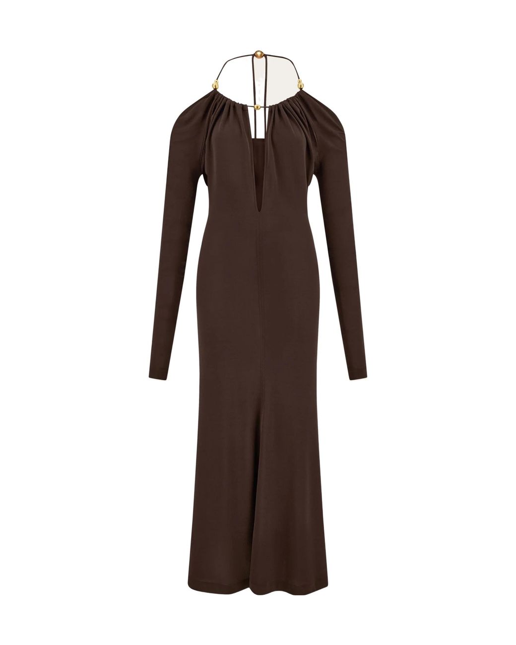 Ferragamo Brown Ferragamo Long Crepe Dress