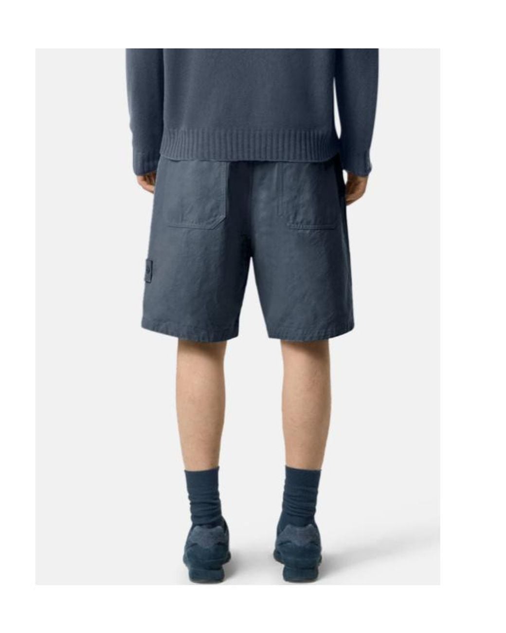 Stone Island Blue Logo Patch Buttoned Shorts for men