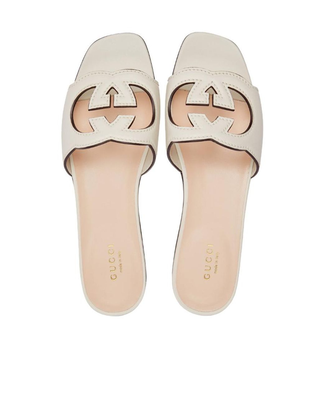 Gucci White ロゴ カットアウト サンダル