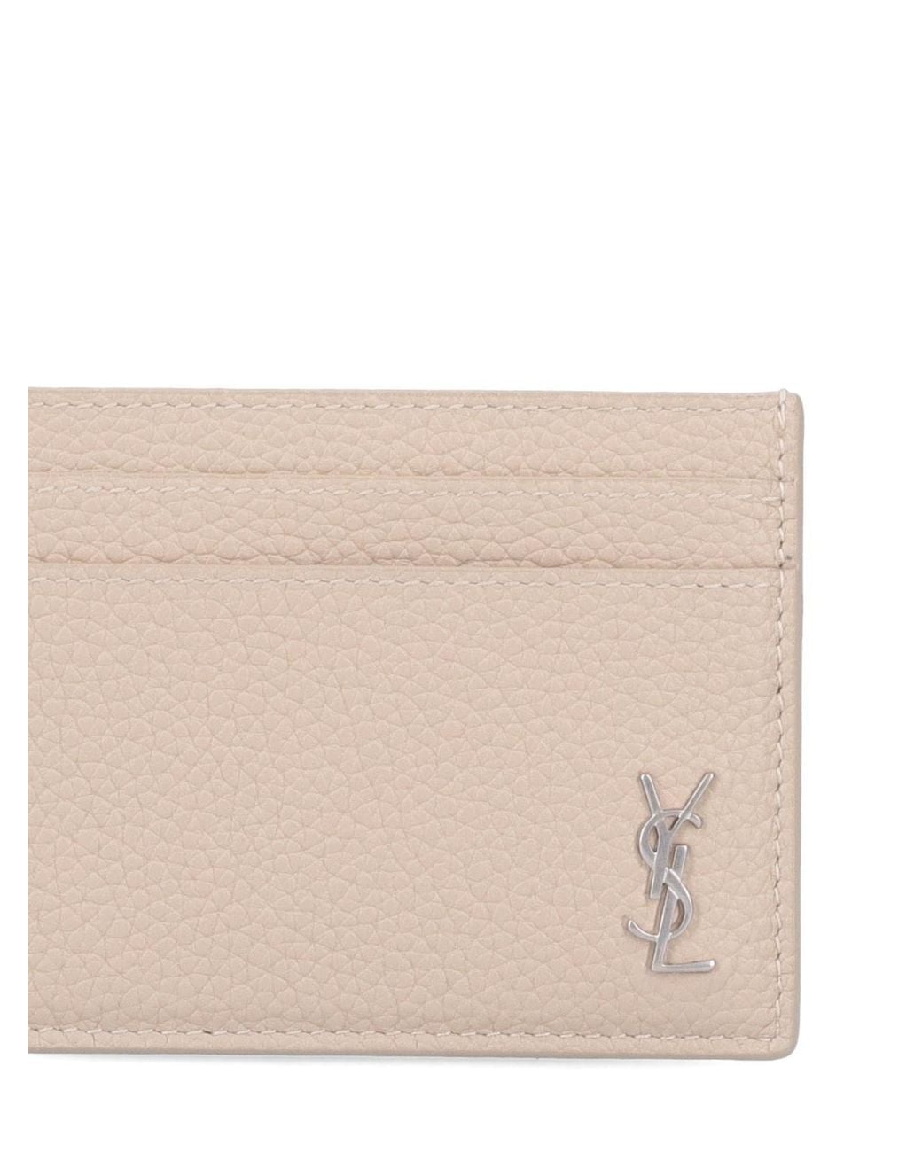 Saint Laurent Natural Cassandre Logo Plaque Tiny Card Case for men