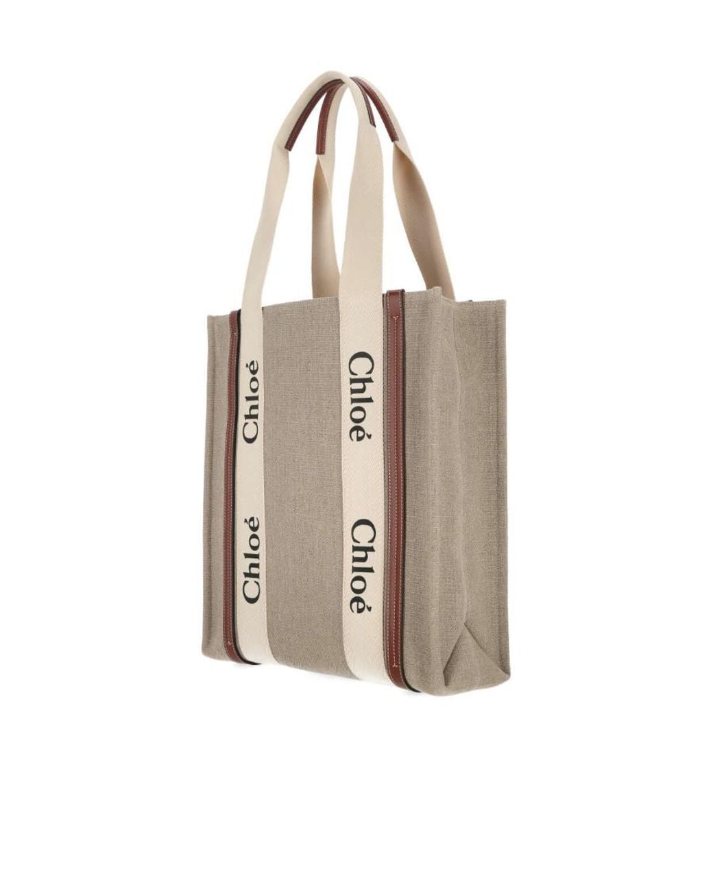 Chloé Natural Chloé Woody Logo Embroidered Tote Bag