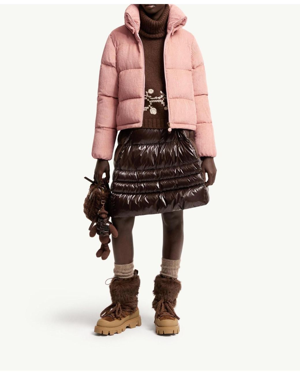 Moncler Pink Lumineux Corduroy Short Down Jacket